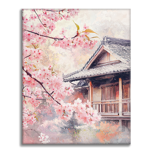 Sakura Blossoms by the House - Paint by Numbers