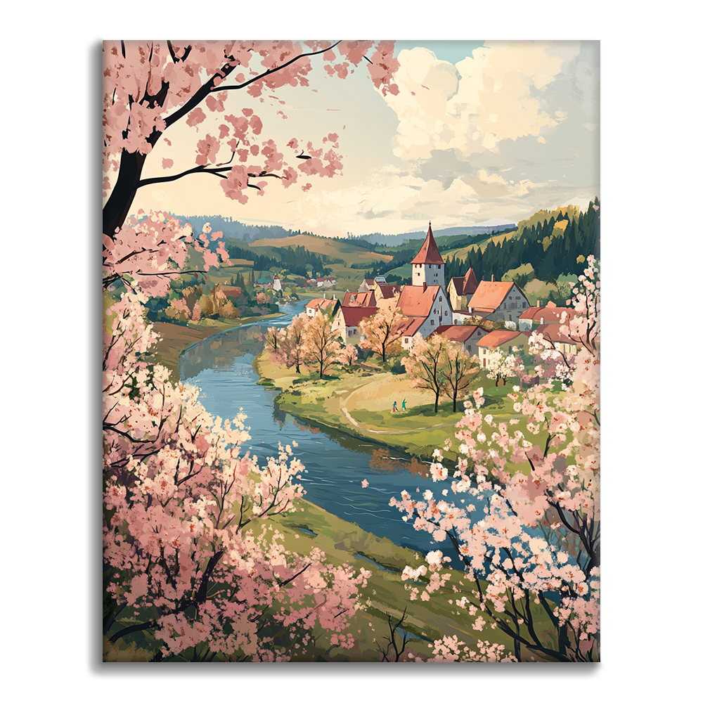 Spring River Village - Paint by Numbers