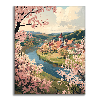 Spring River Village - Paint by Numbers