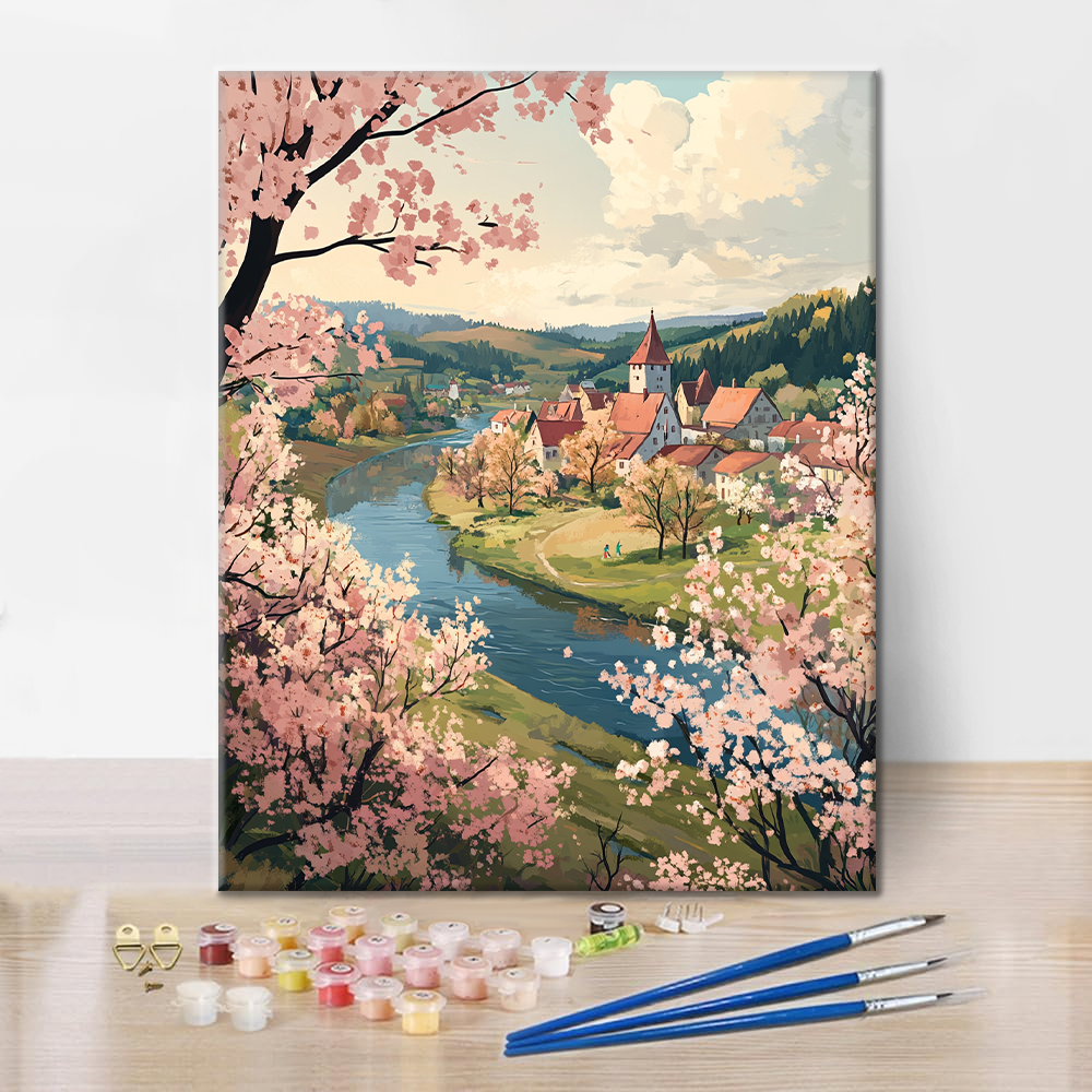 Spring River Village - Paint by Numbers