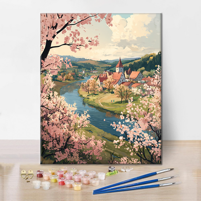 Spring River Village - Paint by Numbers