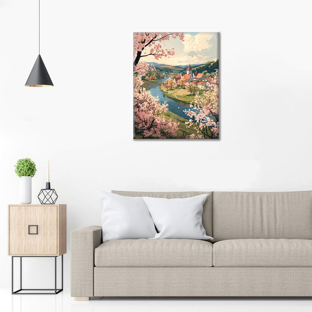 Spring River Village - Paint by Numbers