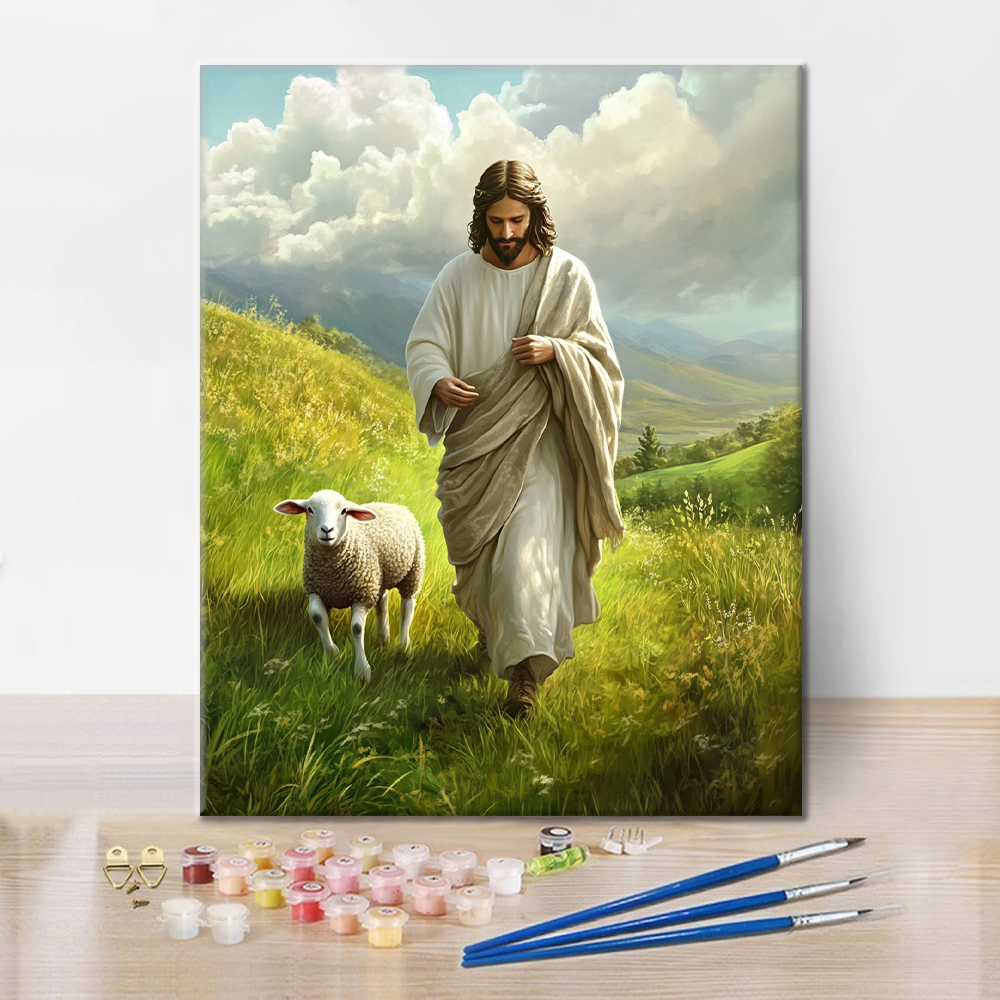 Jesus and Sheep - Paint by Numbers
