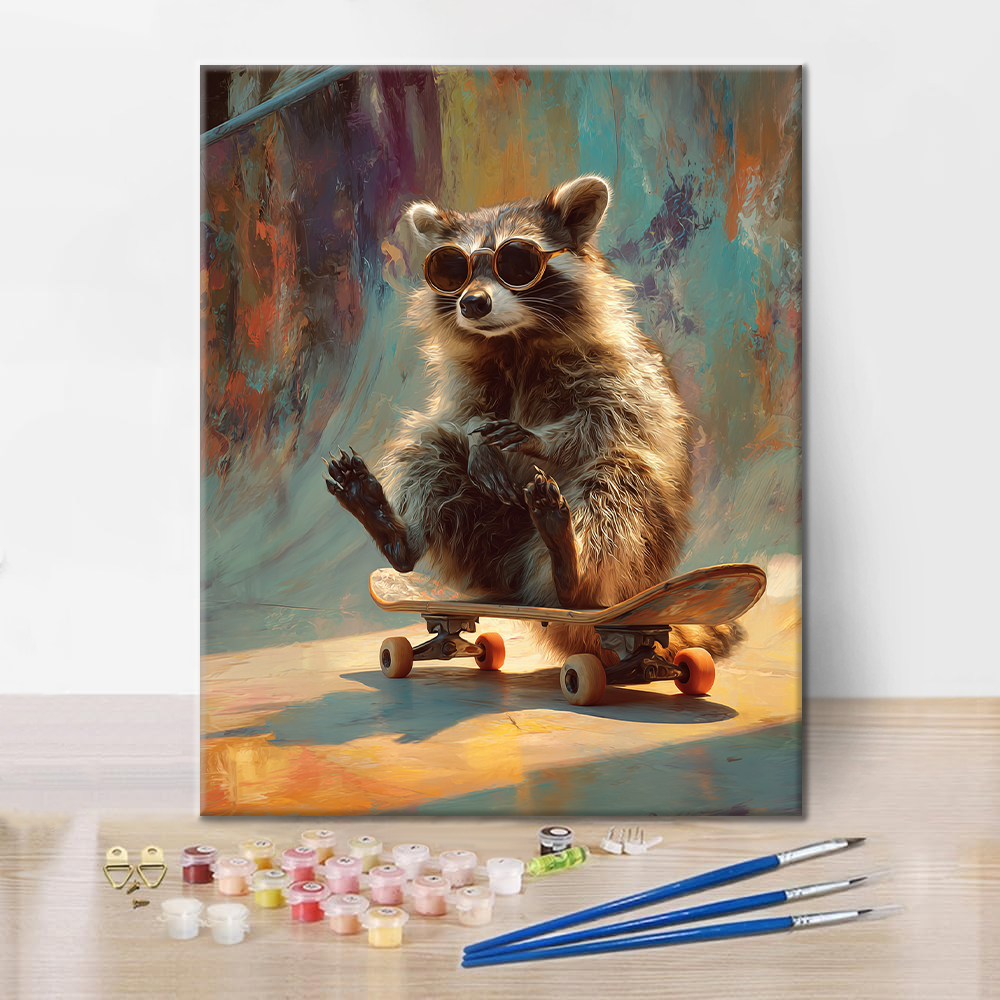 Raccoon Skateboard - Paint by Numbers