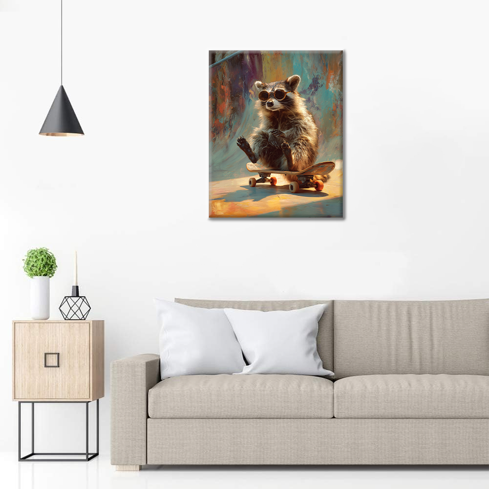 Raccoon Skateboard - Paint by Numbers