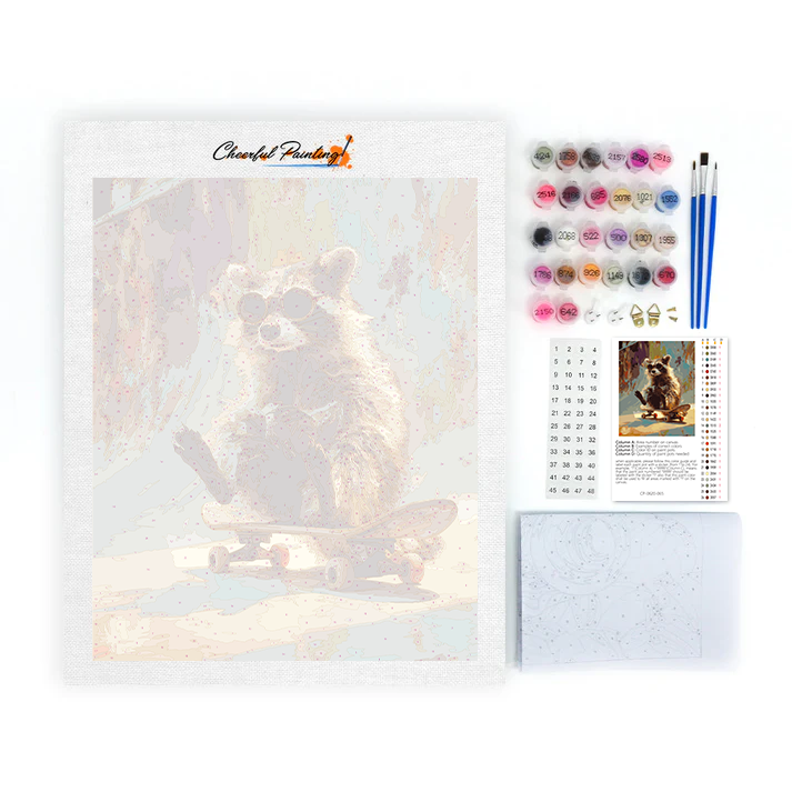 Raccoon Skateboard - Paint by Numbers