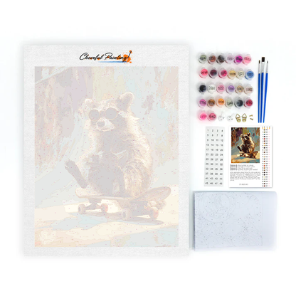 Raccoon Skateboard - Paint by Numbers
