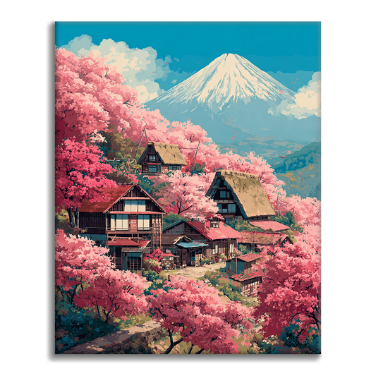 Sakura Villa at Mount Fuji - Paint by Numbers