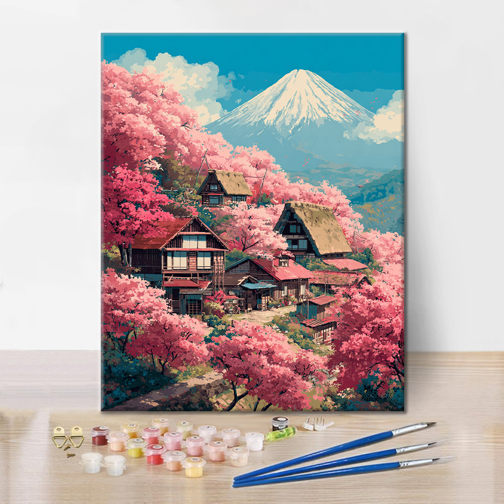 Sakura Villa at Mount Fuji - Paint by Numbers