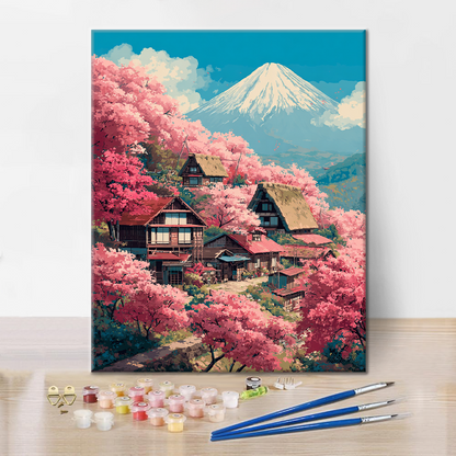 Sakura Villa at Mount Fuji - Paint by Numbers