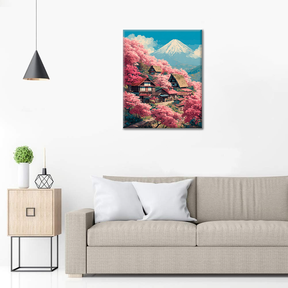 Sakura Villa at Mount Fuji - Paint by Numbers