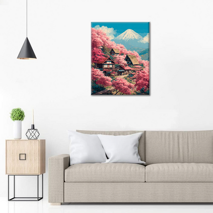 Sakura Villa at Mount Fuji - Paint by Numbers