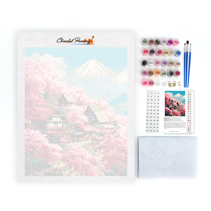 Sakura Villa at Mount Fuji - Paint by Numbers