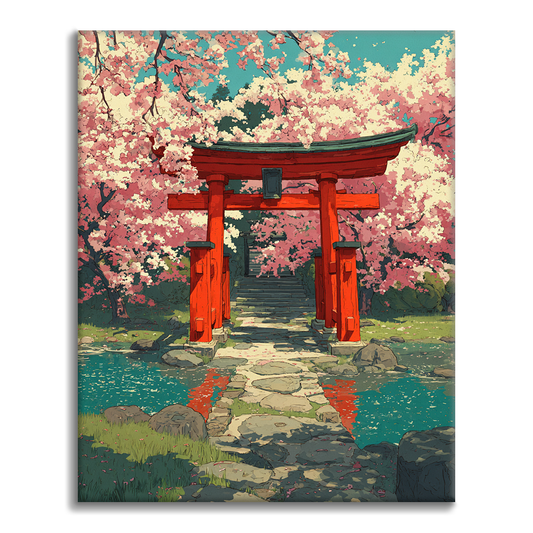 Cherry Blossom Torii - Paint by Numbers