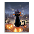 Wizard Cat Sitting on a Pumpkin - Paint by Numbers
