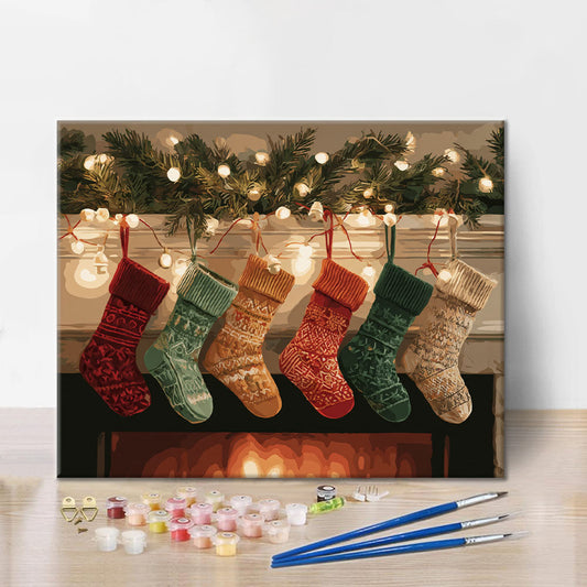 Christmas Stockings by the Fire - Paint by Numbers