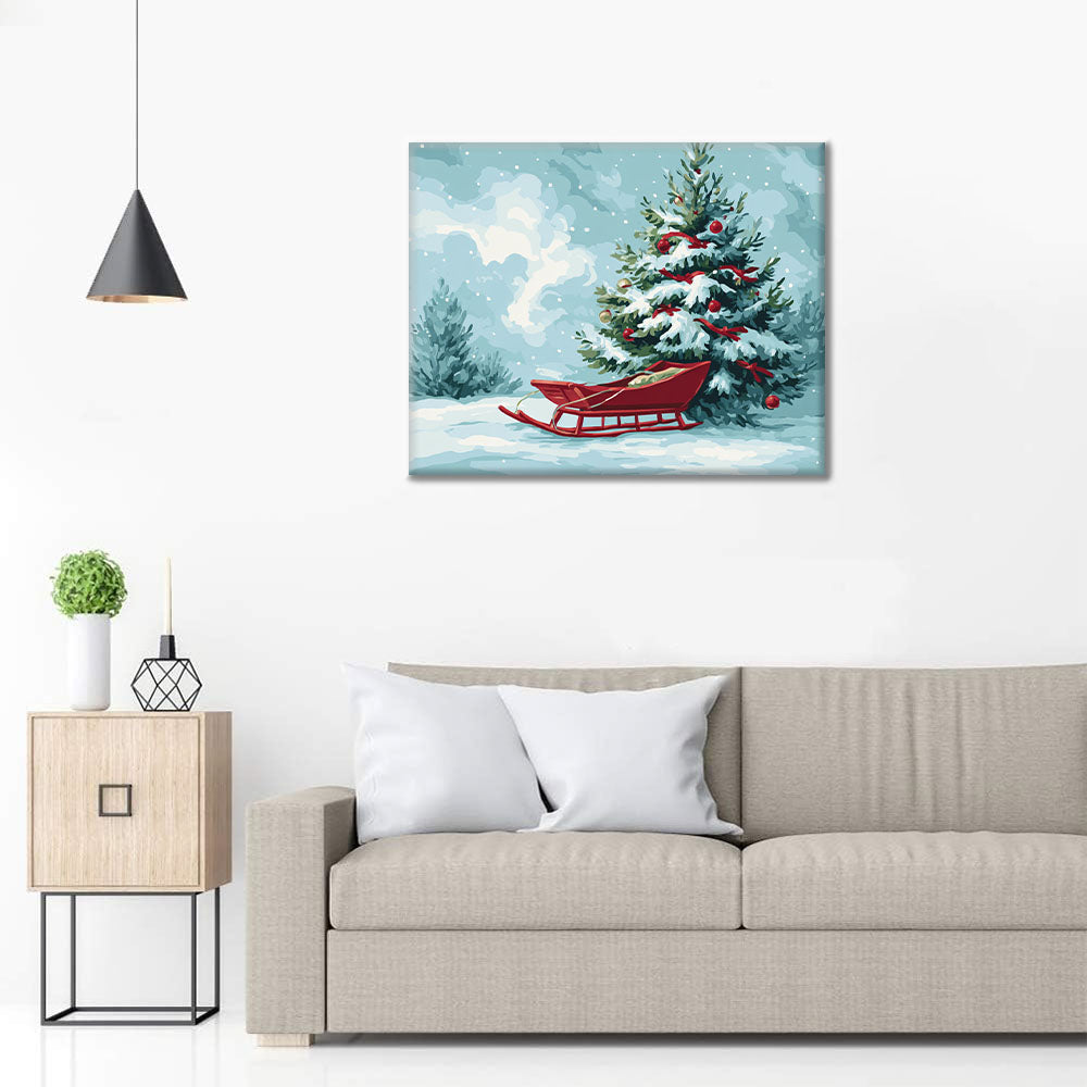 Christmas Tree and Sled - Paint by Numbers