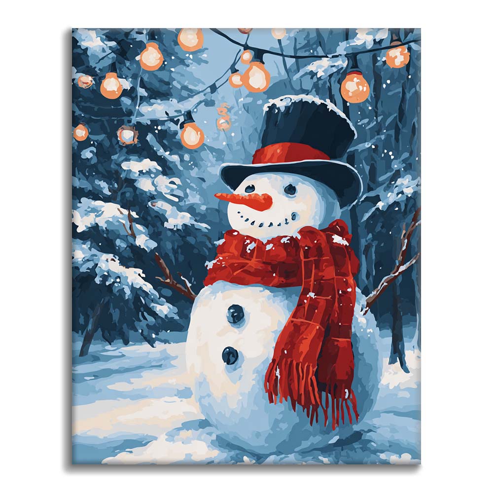 Snowman with Christmas Lights - Paint by Numbers