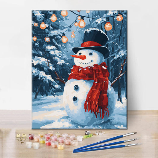 Snowman with Christmas Lights - Paint by Numbers