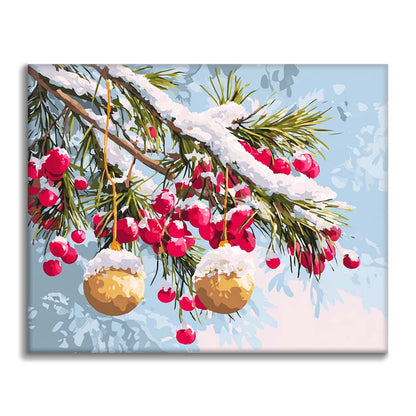 Winter Branches with Ornaments - Paint by Numbers