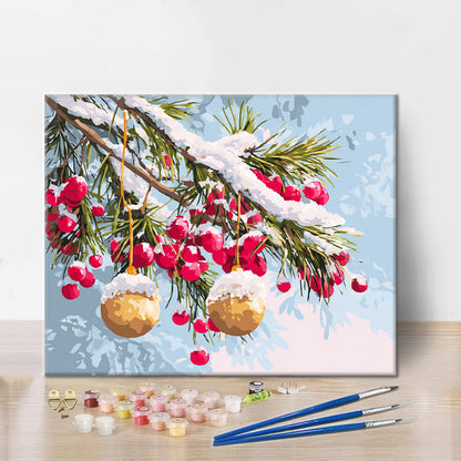 Winter Branches with Ornaments - Paint by Numbers