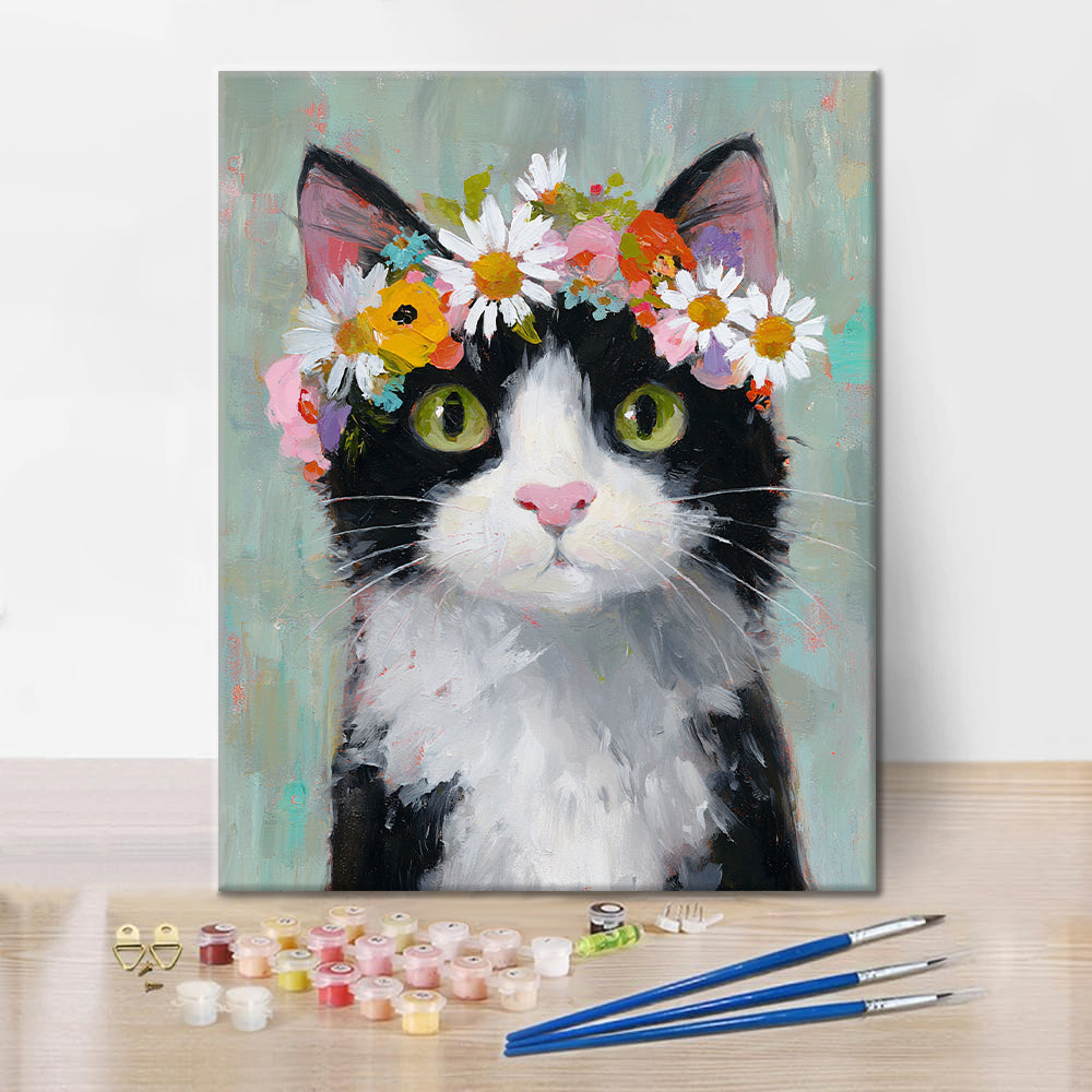 A cat wearing a flower crown - Paint by Numbers