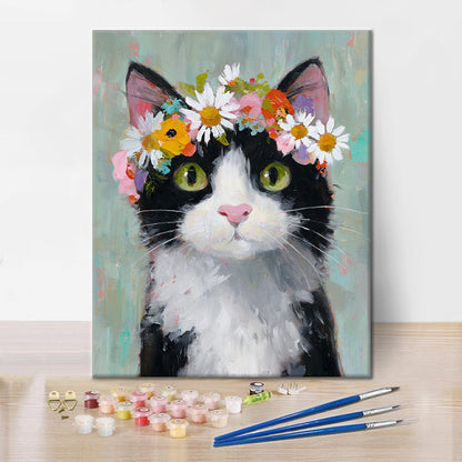 A cat wearing a flower crown - Paint by Numbers