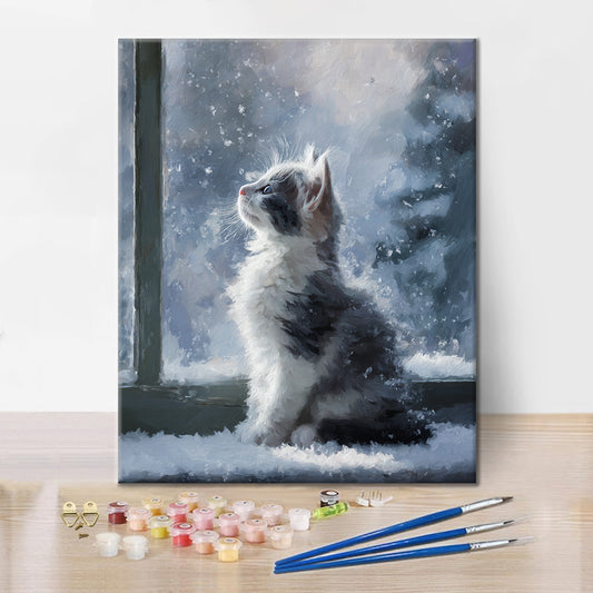 Kitten in Falling Snow - Paint by Numbers