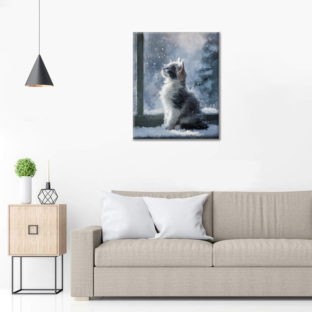 Kitten in Falling Snow - Paint by Numbers