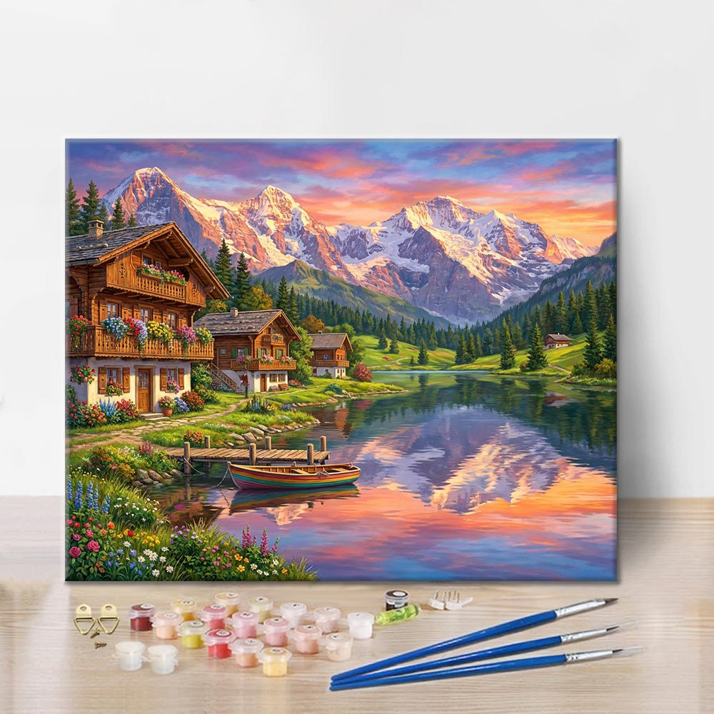 Swiss Alpine Sunset - Paint by Numbers