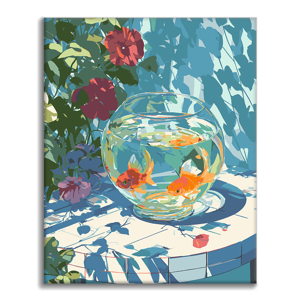 Fish Bowl & Flowers - Paint by Numbers