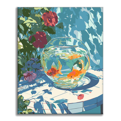 Fish Bowl & Flowers - Paint by Numbers