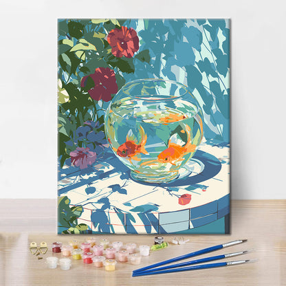 Fish Bowl & Flowers - Paint by Numbers