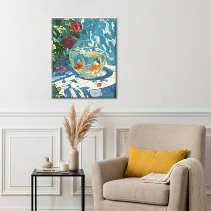Fish Bowl & Flowers - Paint by Numbers