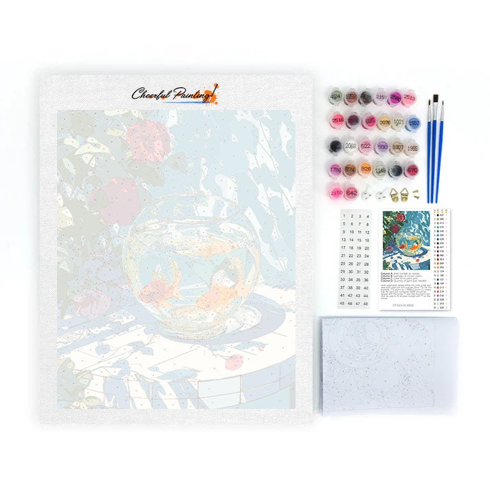 Fish Bowl & Flowers - Paint by Numbers