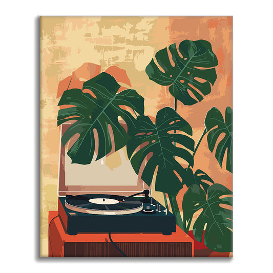 Gramophone and Green Plants - Paint by Numbers