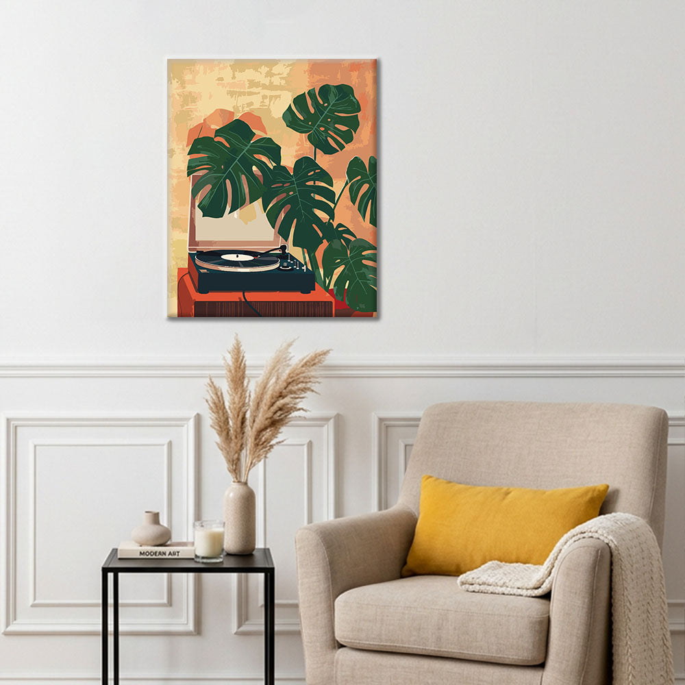 Gramophone and Green Plants - Paint by Numbers