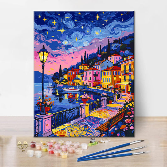 Moonlit Colorful Streets - Paint by Numbers