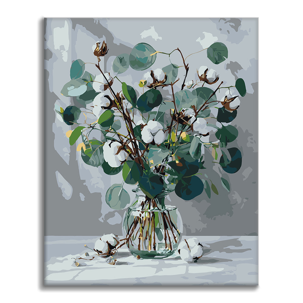 Eucalyptus and White Cotton - Paint by Numbers