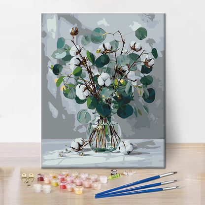 Eucalyptus and White Cotton - Paint by Numbers
