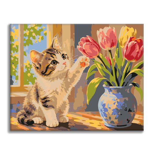 Kitten and Tulips - Paint by Numbers