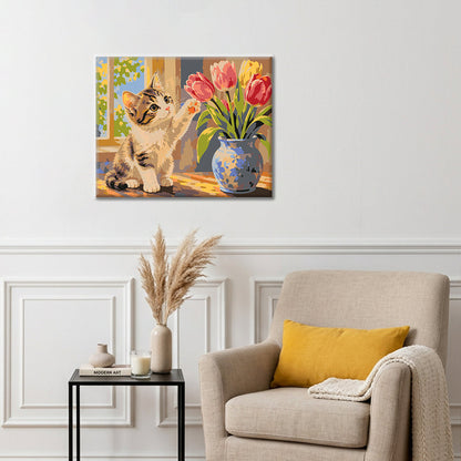 Kitten and Tulips - Paint by Numbers
