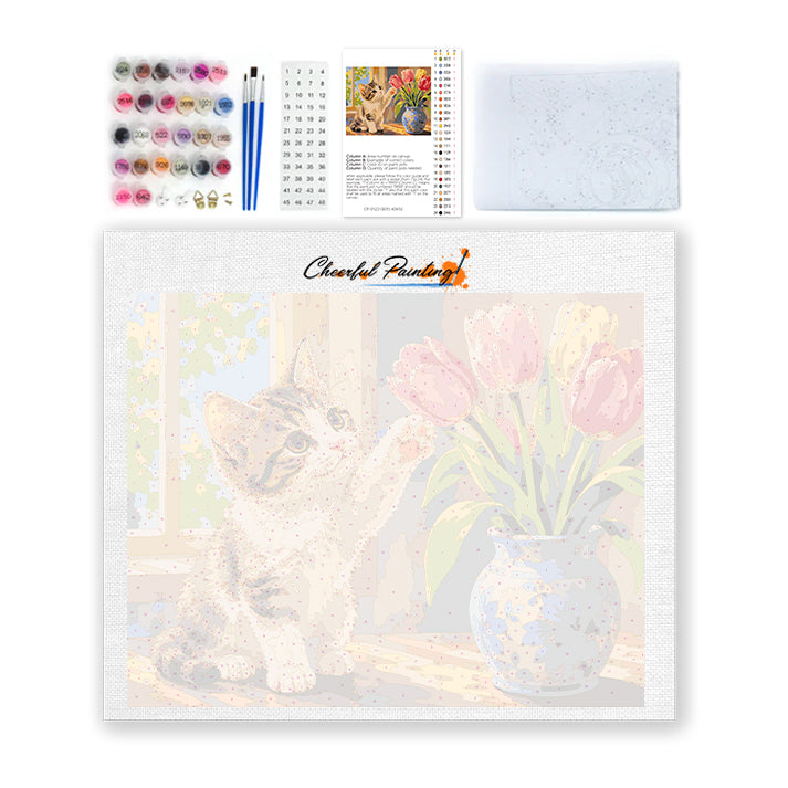 Kitten and Tulips - Paint by Numbers