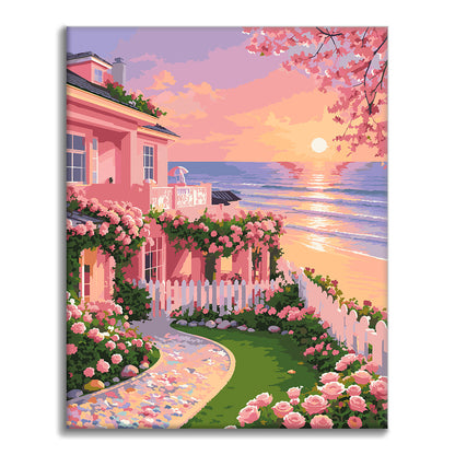 Sunset Garden Cottage - Paint by Numbers
