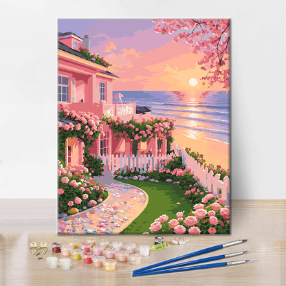Sunset Garden Cottage - Paint by Numbers