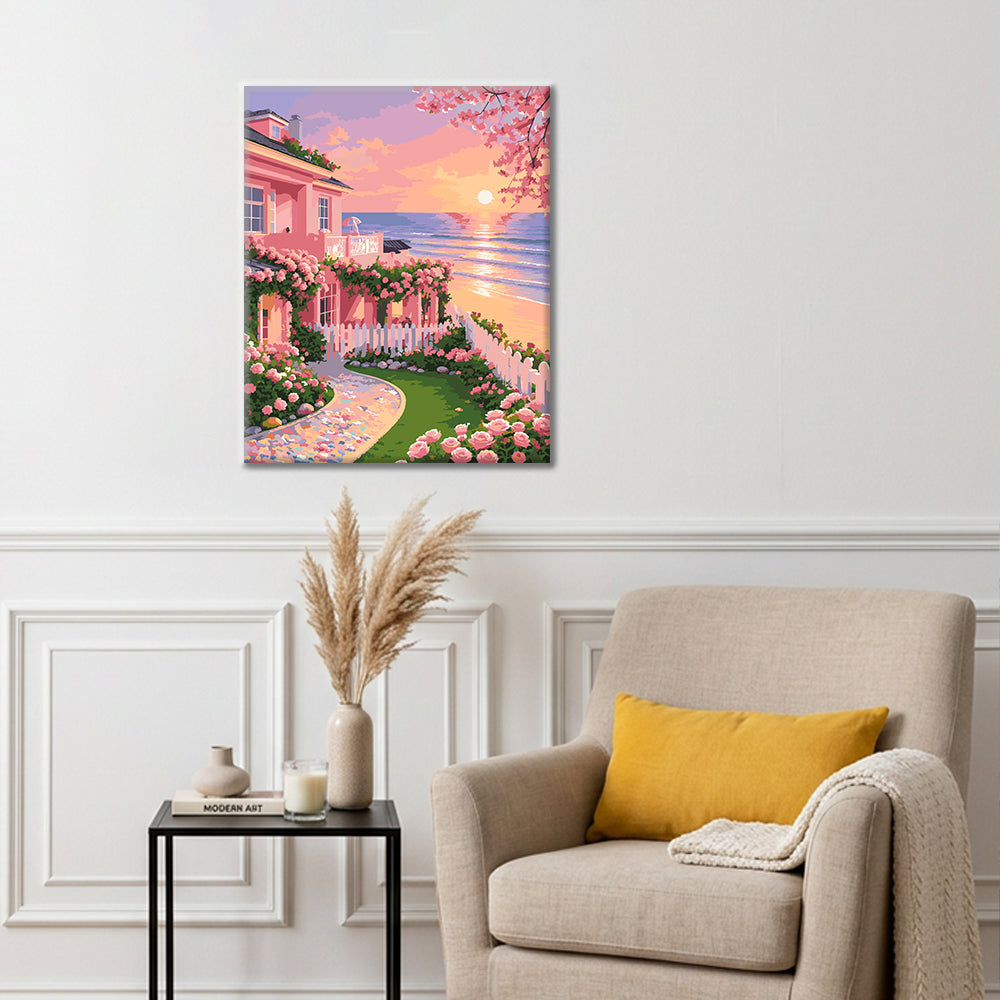 Sunset Garden Cottage - Paint by Numbers