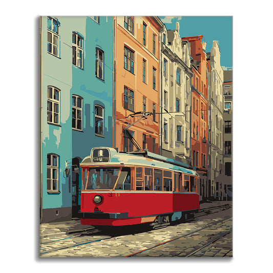 Vintage Red Tram - Paint by Numbers