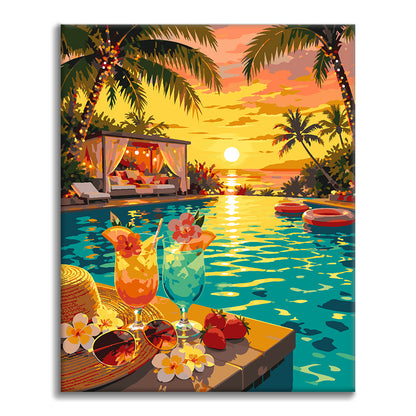 Sunset Poolside Paradise - Paint by Numbers