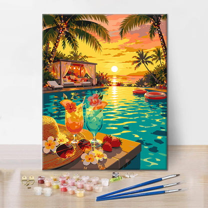 Sunset Poolside Paradise - Paint by Numbers