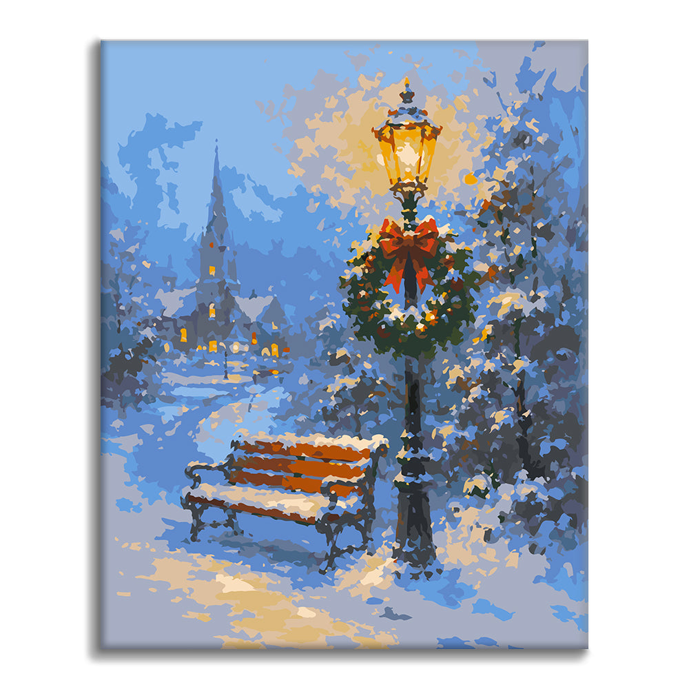 Holiday Lights in Snow - Paint by Numbers